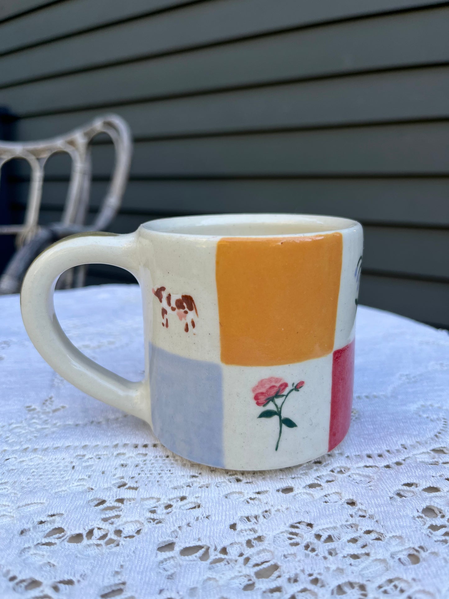 checkered farm mug