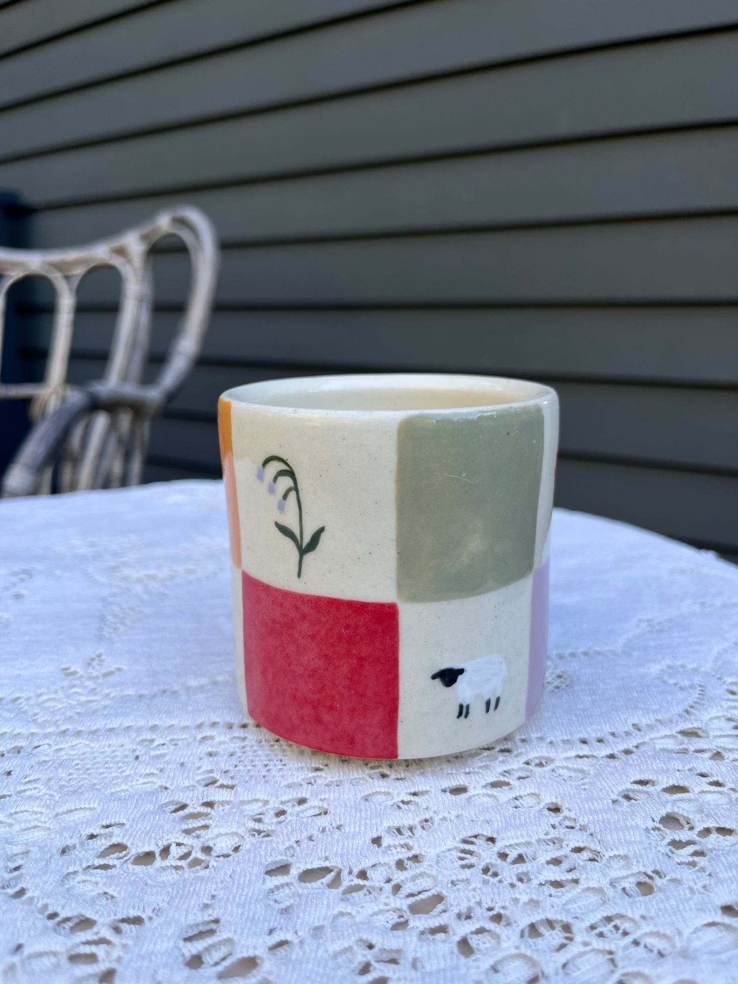 checkered farm mug