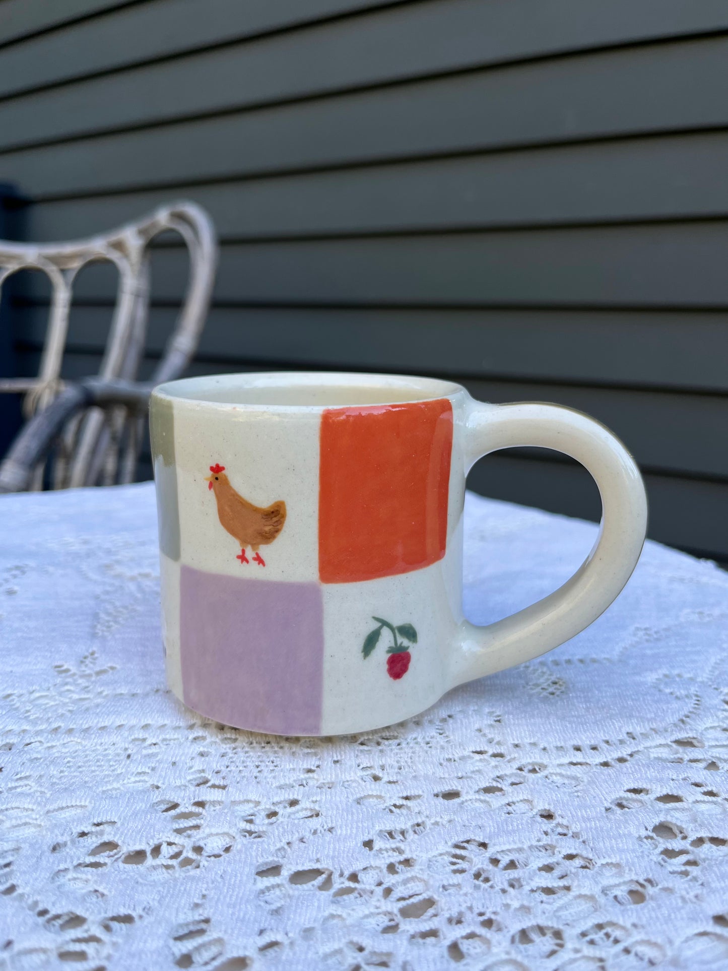 checkered farm mug