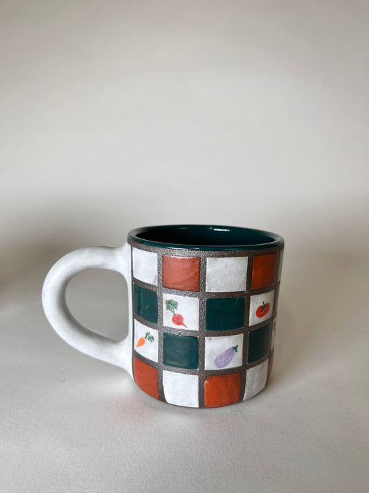 multicolor vegetable tile mug