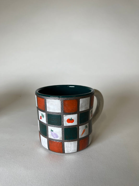 multicolor vegetable tile mug